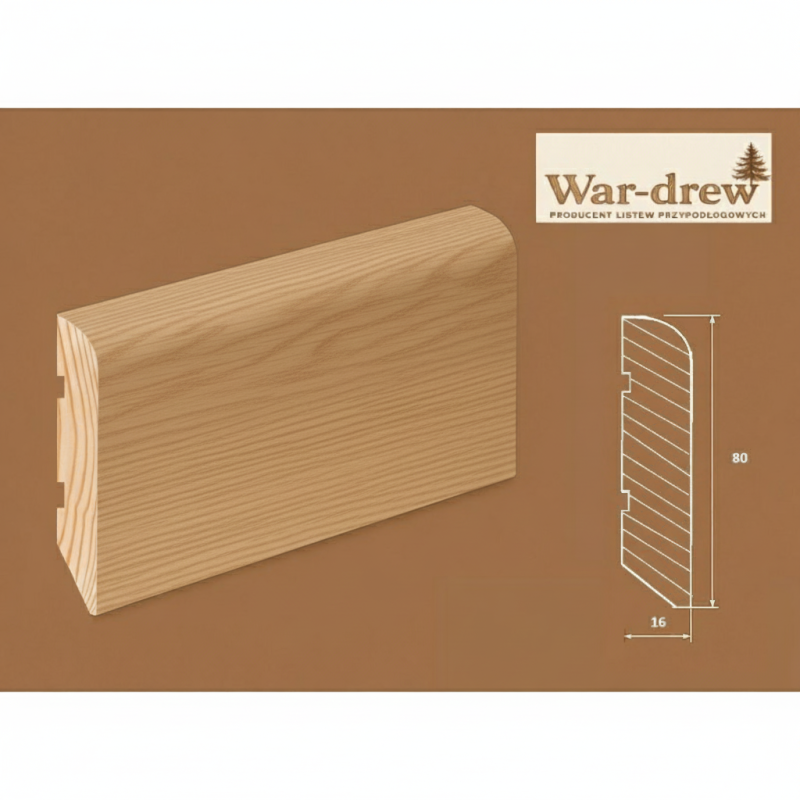 Cokół listwa sosnowa fornirowana naturalną okleiną dębową lakierowana 80mm x 16mm r.10